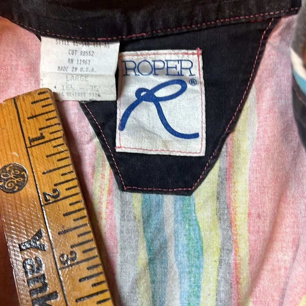 Vintage Roper Mens Made USA Pattern Print Western Button Long Sleeve Shirt Sz L - Picture 5 of 6